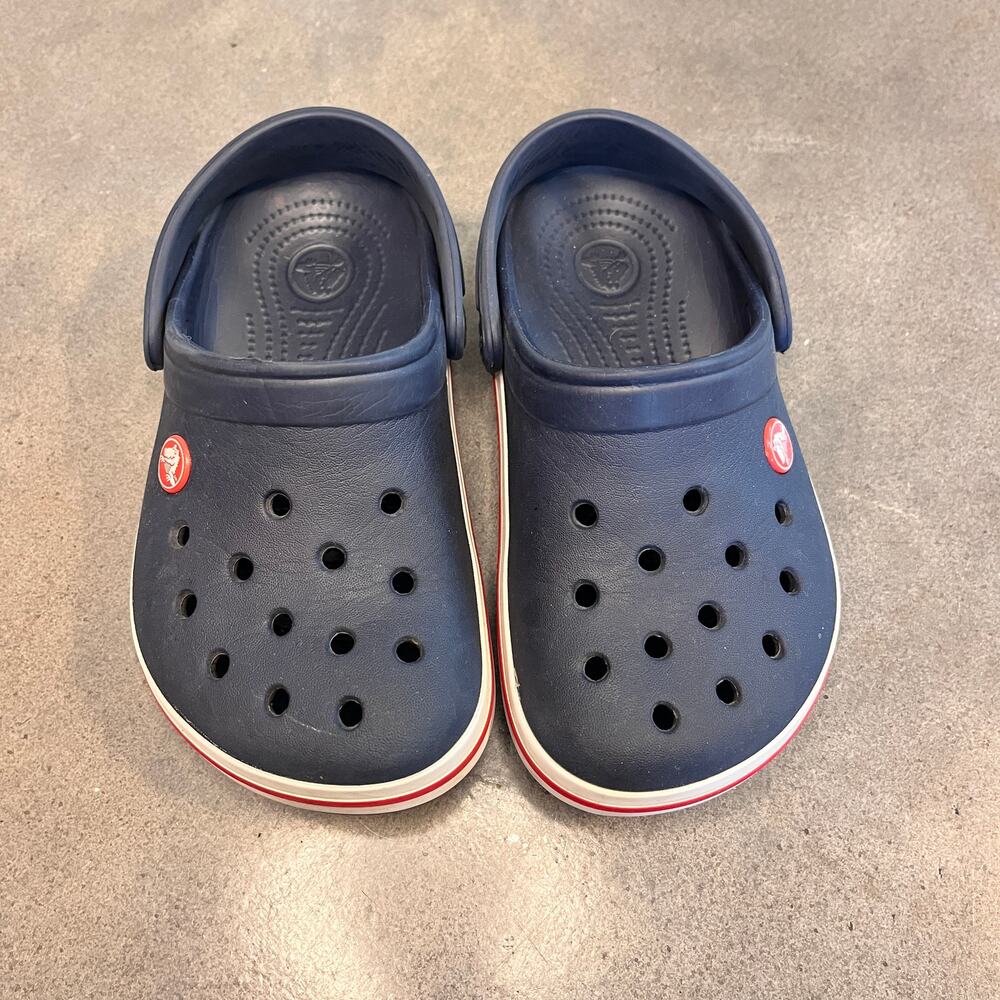 CROCS Crocband Navy Blue red stripe slip on casual water mule shoes Youth Boys 1